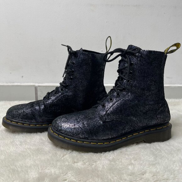 Dr. Martens #1460 Women's Black Pascal Iridescent Crackle Lace Up Boots Size 8 - Picture 1 of 11